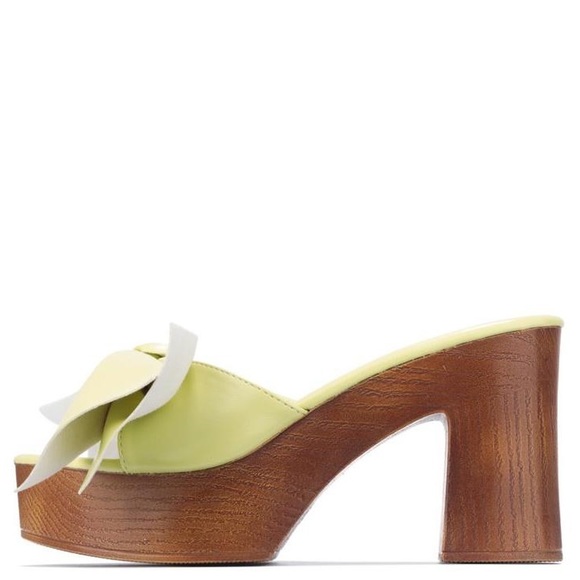 Lemon Lime Vegan Leather Block Wooden High Heel Triangle Mule Sandals - Picture 3 of 3